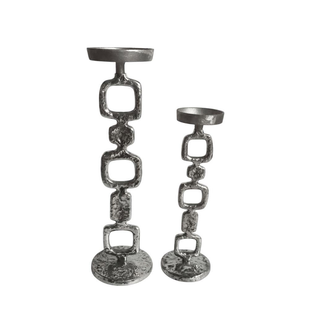 ALUMINIUM PILLAR CANDLE HOLDER SET OF 2 (NATURAL)